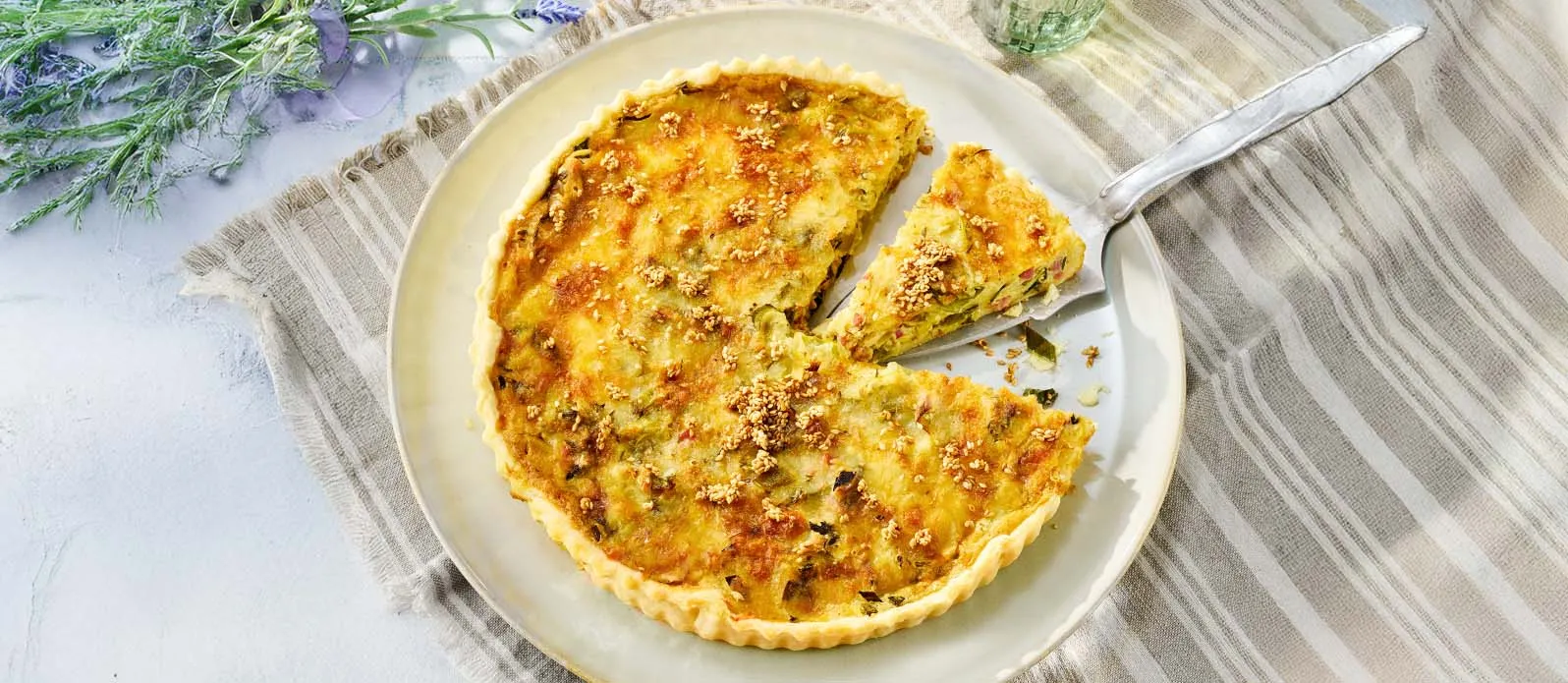 Quiche Lorraine with leek, bacon and soy sauce