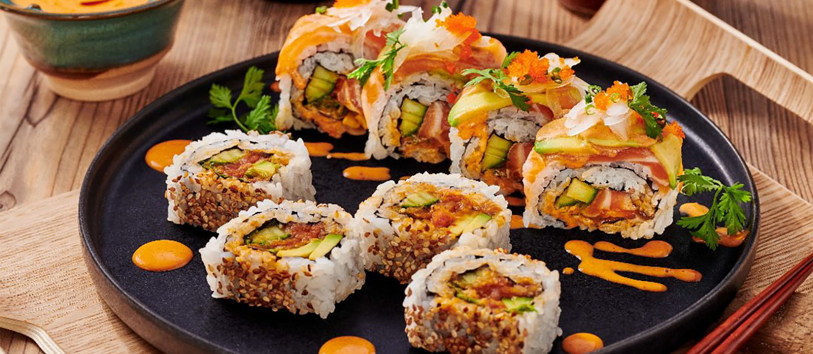 Spicy tuna rolls with salmon