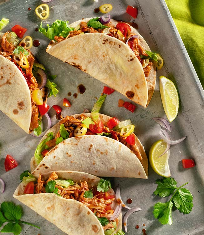Orange pulled chicken tacos Kikkoman
