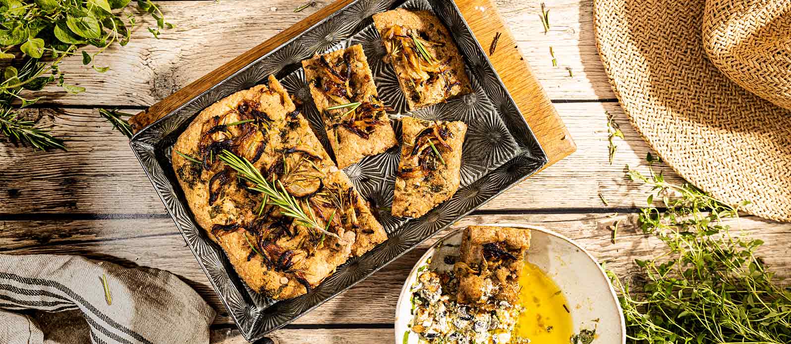 Gluten-free rosemary and onion focaccia